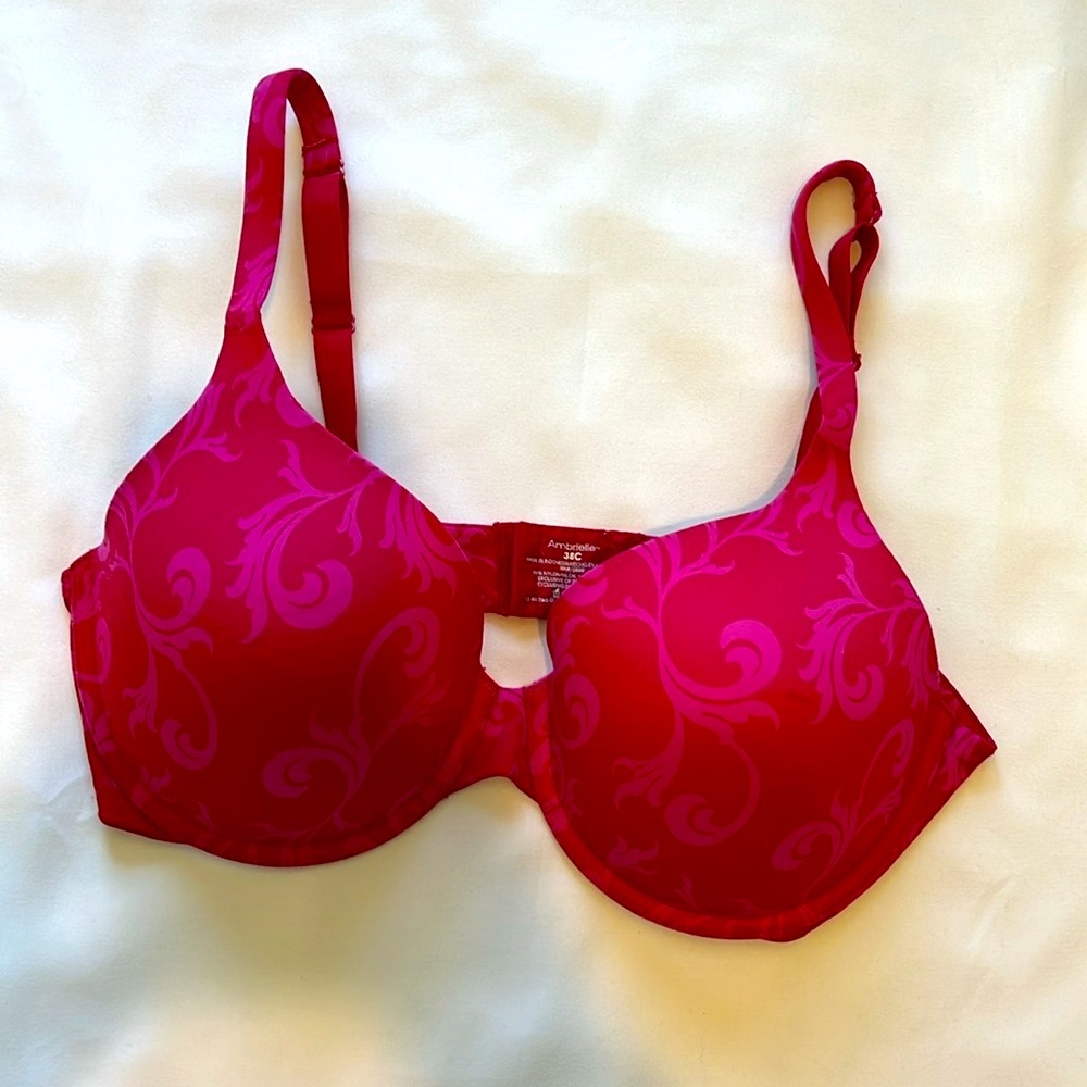 Ambrielle Red & Pink Satin Underwire Bra 38C